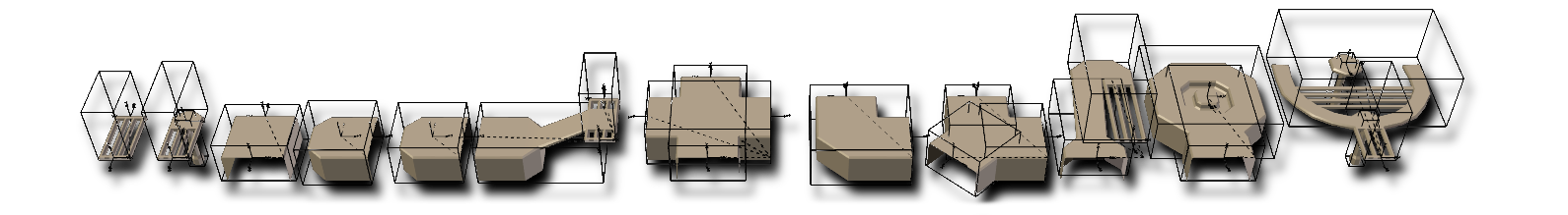 A visual line up of all the level parts.