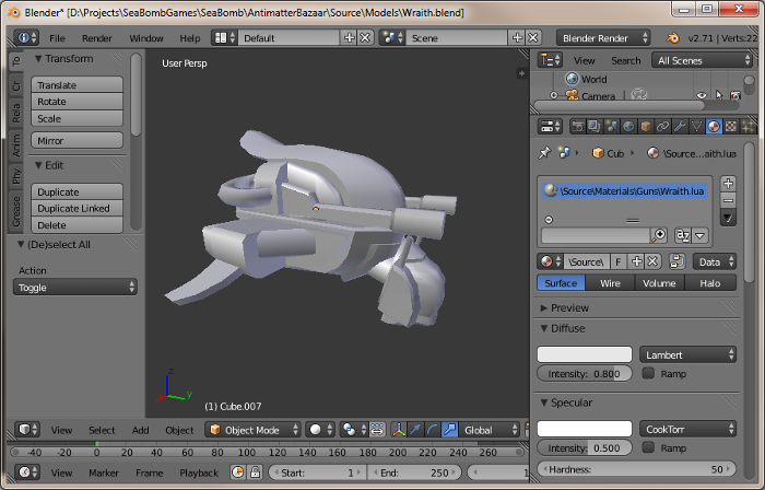 Screenshot of a work in progress space ship.
