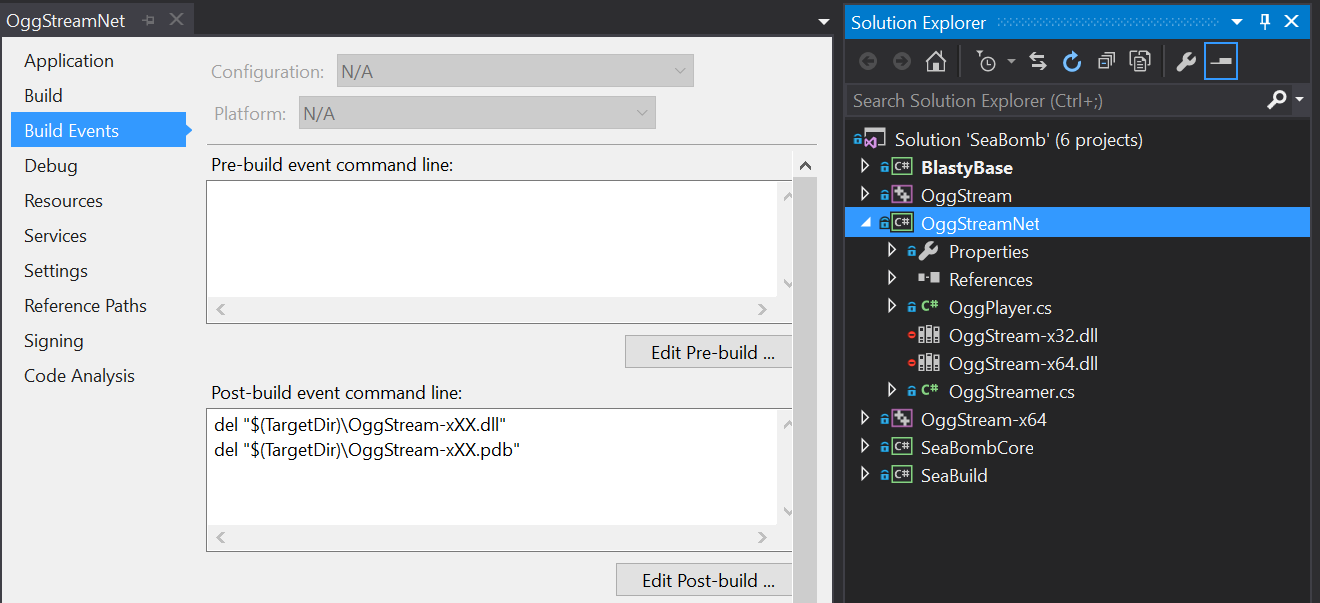 Image of c# post build steps to delete Win32 DLL.